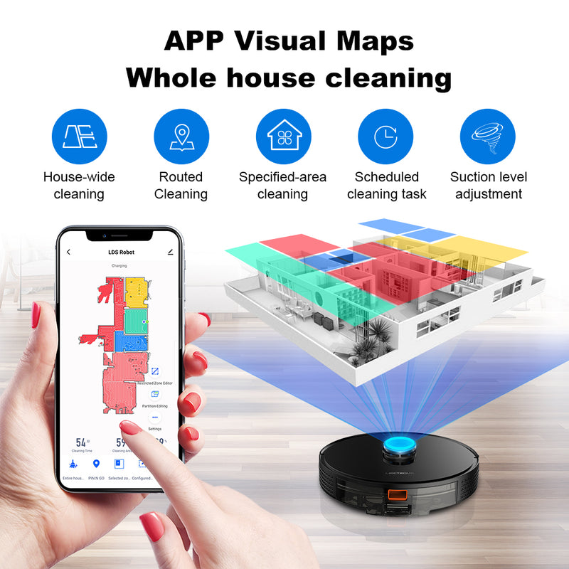 Liectroux Nieuwe laserrobotstofzuiger model X6 met 2-in-1 stofbak, 5 opgeslagen kaarten, virtuele muurinstelling via app, 6500pa zuigkracht, concurrerende prijs. (EU op voorraad)