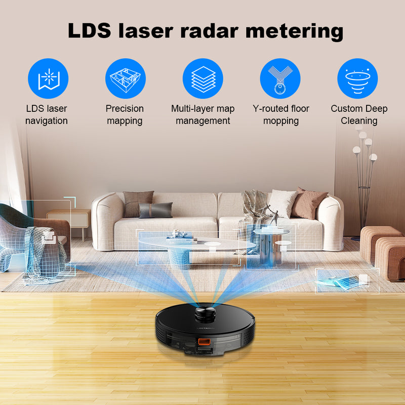 Liectroux New Arrival  laser robot vacuum model X6 with 2 in 1 dust bin, 5 maps saved, virtual wall setting by app, 6500pa suction power ,competitive price.(EU Stock)