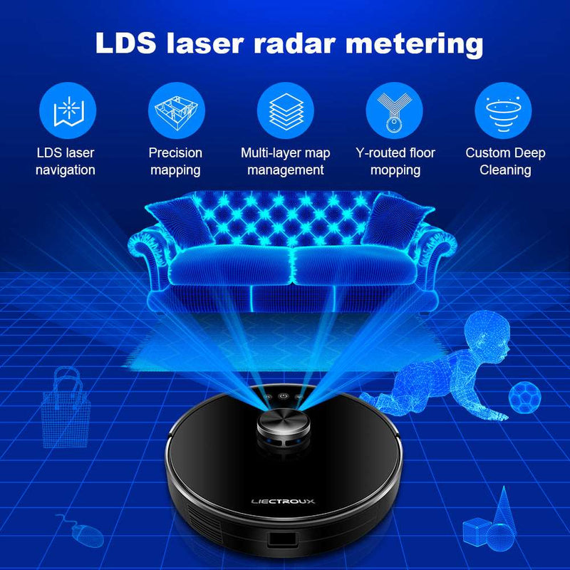 Liectroux XR500 high end robot vacuum, Laser navigation, 6500pa suction power, save 5 maps in the app, Y shape wet mopping, virtual wall setting. ( Have Stock In EU Warehouse)
