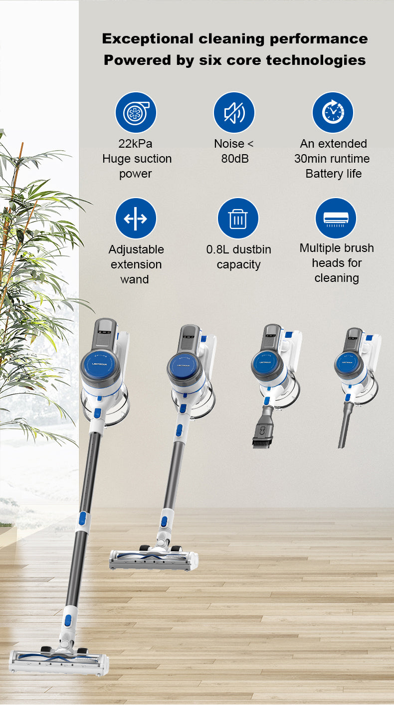 Liectroux cordless stick vacuum clenaer i7 for dry vacuuming with 22Kpa, 650ML dust box capacity, 6*2200mah Battery capacity good for pet hair vacuum (Stock in EU warehouse)